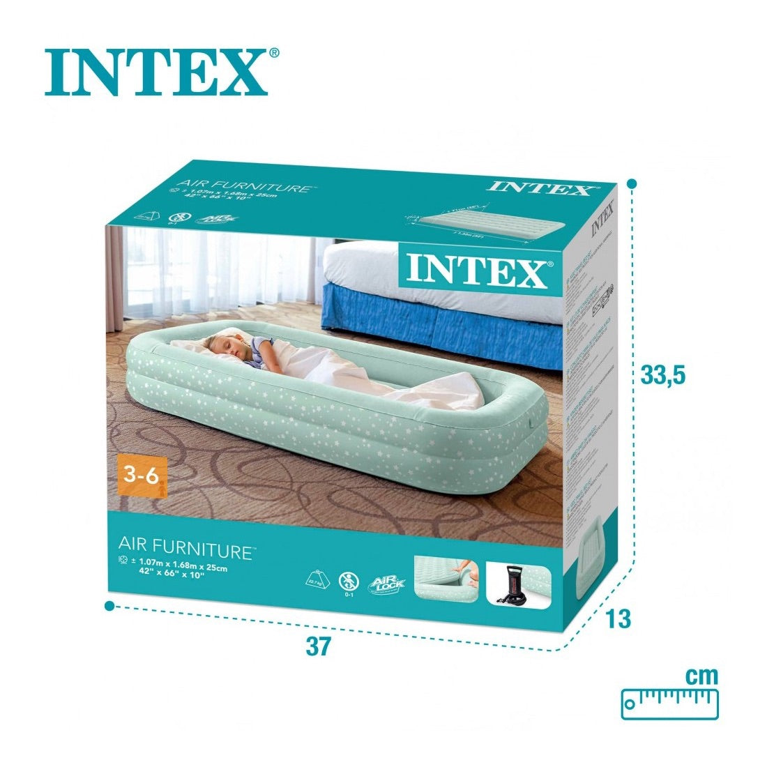 Colchón Inflable Infantil INTEX con Inflador Manual 107x168x25 cm Kidz Travel