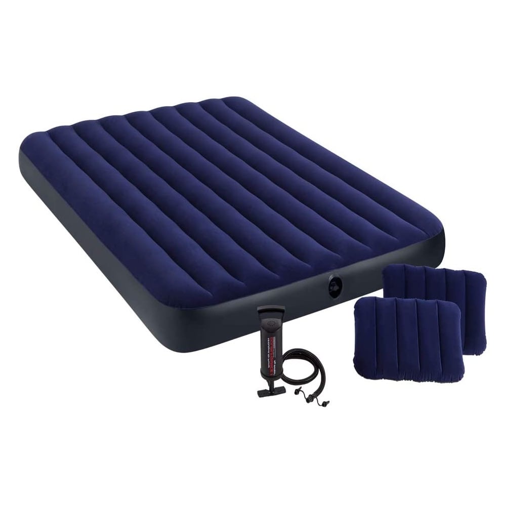 Colchón Inflable INTEX 2 Plazas Classic Downy con Inflador y 2 Almohadas 152x203x25 cm