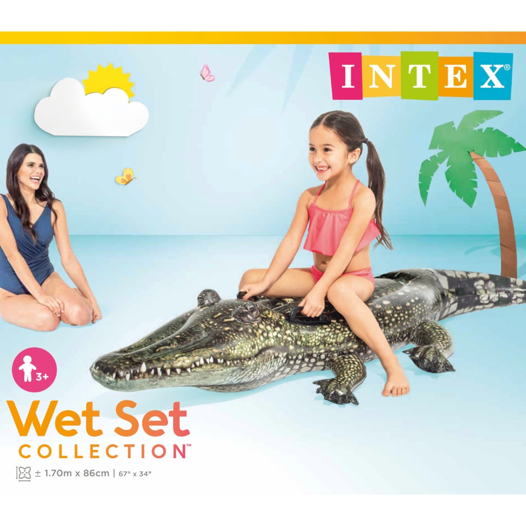 Flotador Inflable INTEX Cocodrilo Efecto Realista + 2 Asas 170x86 cm