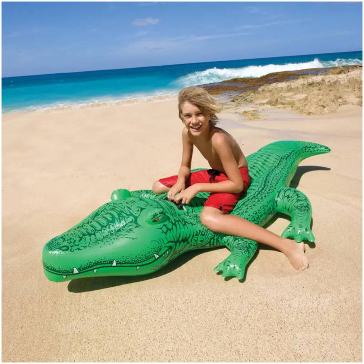 Flotador Inflable Montable INTEX Cocodrilo con 4 Asas, 203 X 114 Cm