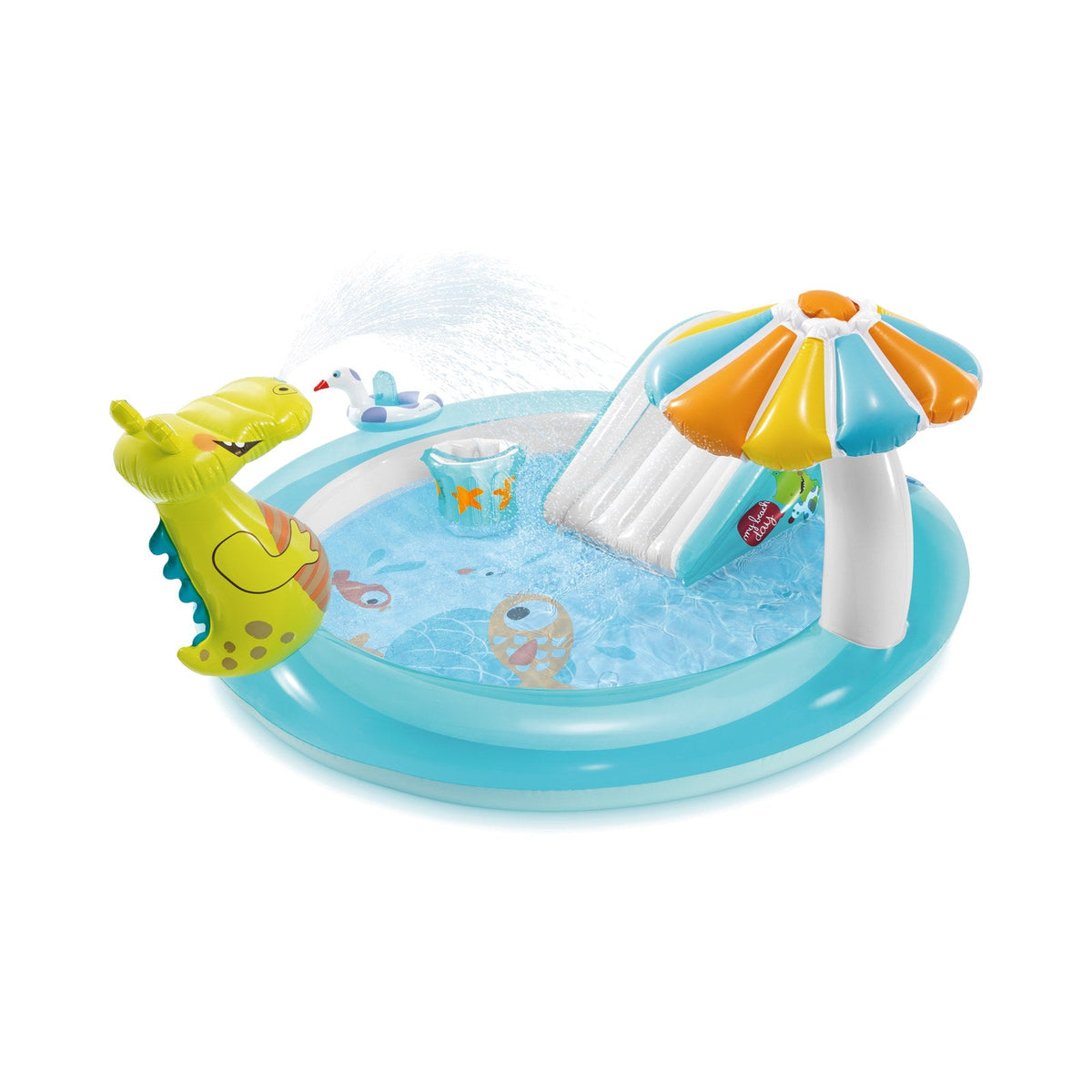 Centro de Juegos Inflable INTEX Gator con Tobogán y Pulverizador 201 x 170 x 84 cm