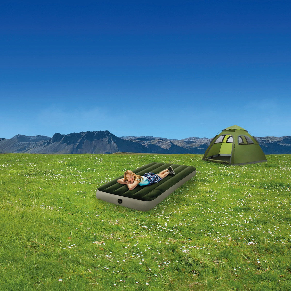 Colchón Inflable con Inflador de Pie INTEX 1,5 Plazas Downy 99x191x25 cm - camping