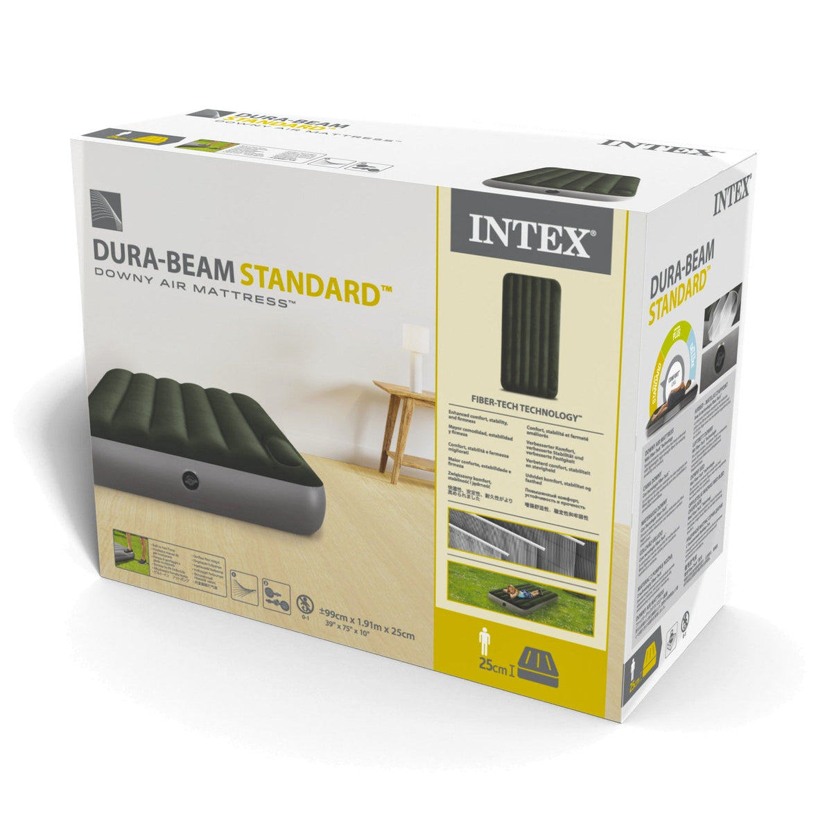Colchón Inflable con Inflador de Pie INTEX 1,5 Plazas Downy 99x191x25 cm - caja