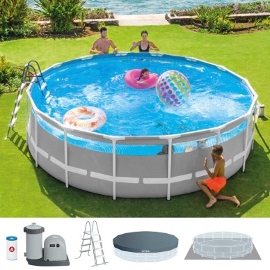 Piscina desmontable redonda INTEX Prism Frame Clearview Ventana panorámica 488 x 122cm, 19.156L