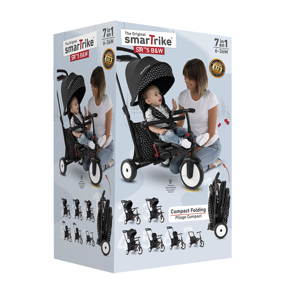 Triciclo 7 Etapas SMARTRIKE STR5 Folding Stroller Trike Black & White
