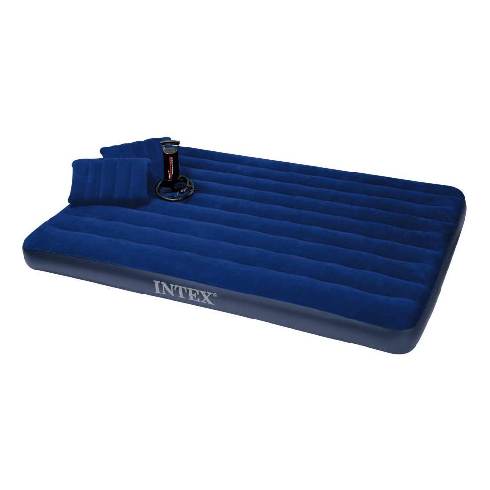 Colchón Inflable INTEX 2 Plazas Classic Downy con Inflador y 2 Almohadas 152x203x25 cm