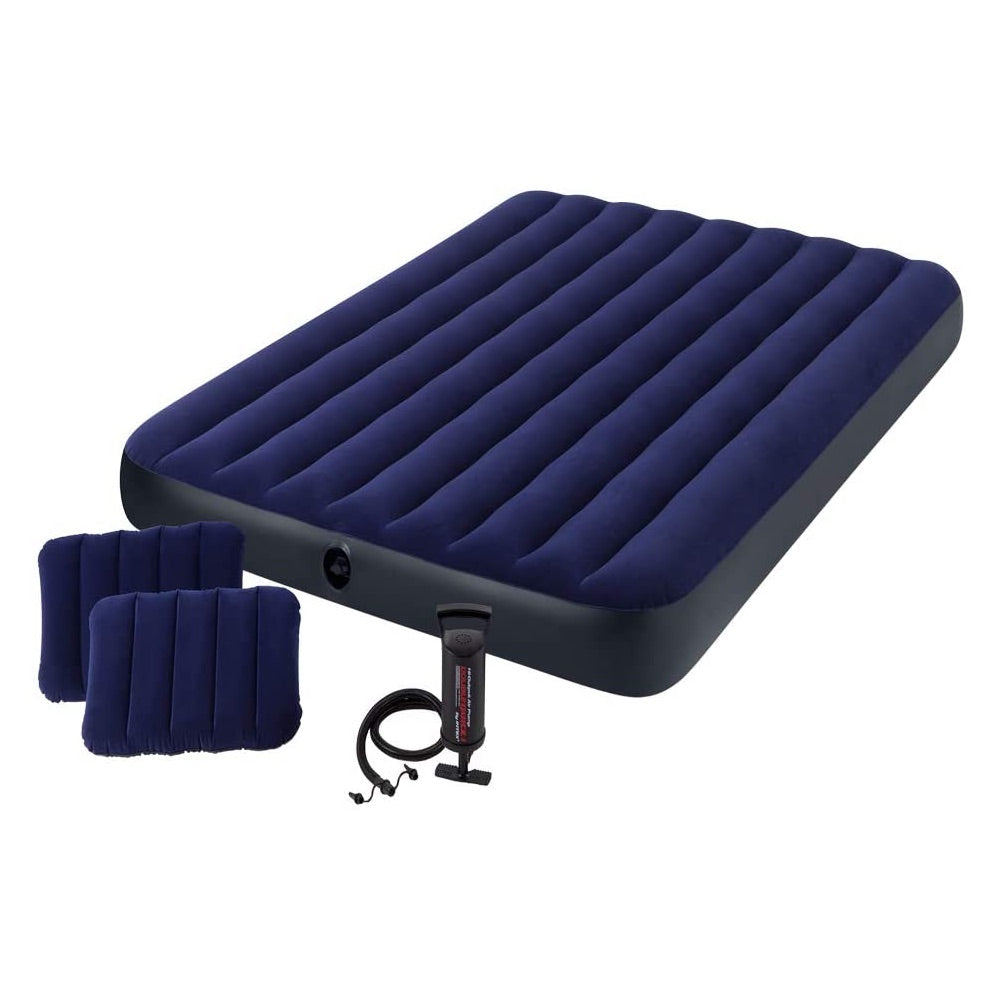 Colchón Inflable INTEX 2 Plazas Classic Downy con Inflador y 2 Almohadas 152x203x25 cm